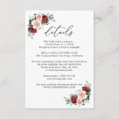Elegant Burgundy Blush Floral Wedding Details Informatiekaartje (Voorkant)