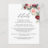 Elegant Burgundy Blush Floral Wedding Details Informatiekaartje (Voorkant)