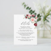 Elegant Burgundy Blush Floral Wedding Details Informatiekaartje (Staand voorkant)