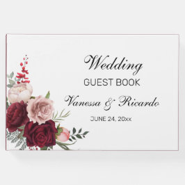 Elegant Burgundy Blush Floral Wedding Guest Book Gastenboek