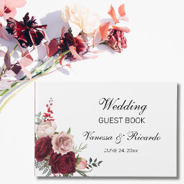 Elegant Burgundy Blush Floral Wedding Guest Book Gastenboek