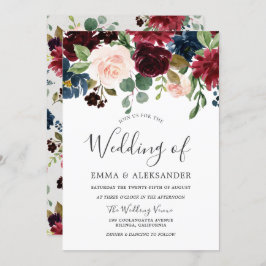 Elegant Burgundy & Blush Floral Wedding Invitation Kaart
