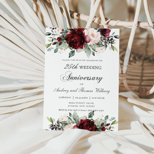 Elegant Burgundy Blush Floral Wedding Jubileum Kaart