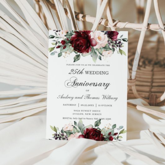 Elegant Burgundy Blush Floral Wedding Jubileum Kaart