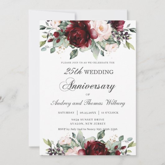 Elegant Burgundy Blush Floral Wedding Jubileum Kaart (Voorkant)
