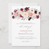 Elegant Burgundy Blush Floral Wedding Kaart (Voorkant)