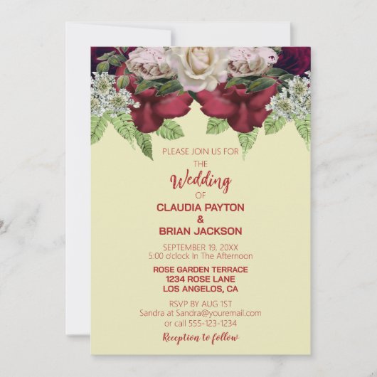 Elegant Burgundy Blush Floral Wedding Kaart (Voorkant)