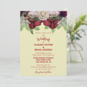 Elegant Burgundy Blush Floral Wedding Kaart (Staand voorkant)