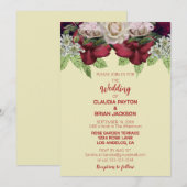 Elegant Burgundy Blush Floral Wedding Kaart (Voorkant / Achterkant)