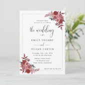Elegant Burgundy Blush Floral Wedding Kaart (Staand voorkant)