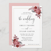 Elegant Burgundy Blush Floral Wedding Kaart (Voorkant / Achterkant)