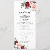 Elegant Burgundy Blush Floral Wedding Menu (Voorkant)