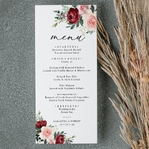 Elegant Burgundy Blush Floral Wedding Menu