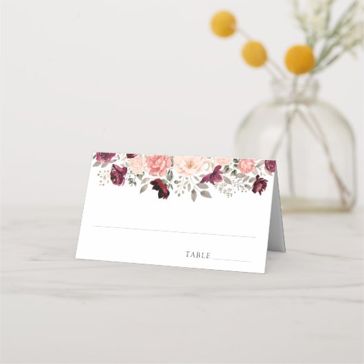 Elegant Burgundy Blush Floral Wedding Plaatskaartje (Voorkant)