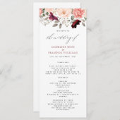 Elegant Burgundy Blush Floral Wedding Programme (Voorkant / Achterkant)
