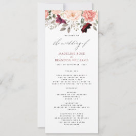 Elegant Burgundy Blush Floral Wedding Programme