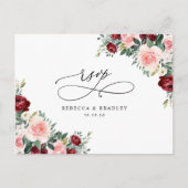 Elegant Burgundy Blush Floral Wedding Rsvp Briefkaart (Voorkant)