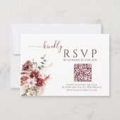 Elegant Burgundy & Blush Floral Wedding RSVP Card (Voorkant)