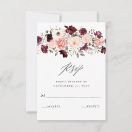 Elegant Burgundy Blush Floral Wedding RSVP Kaartje