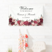 Elegant Burgundy Blush Floral Wedding Welkom Spandoek (Insitu)