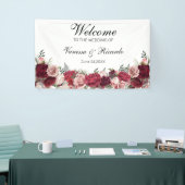Elegant Burgundy Blush Floral Wedding Welkom Spandoek (Beurs)