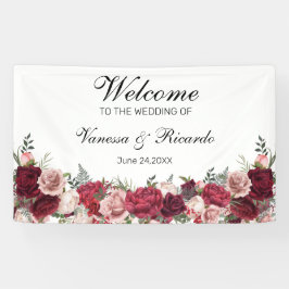 Elegant Burgundy Blush Floral Wedding Welkom Spandoek