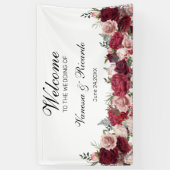 Elegant Burgundy Blush Floral Wedding Welkom Spandoek (Verticaal)
