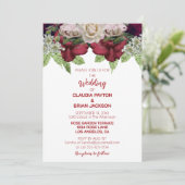 Elegant Burgundy Blush Floral White Wedding Kaart (Staand voorkant)