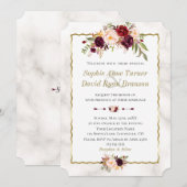 Elegant Burgundy Blush Flowers Gold Marble Wedding Kaart (Voorkant / Achterkant)