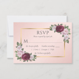 Elegant Burgundy Blush Gold Wedding RSVP Kaarten
