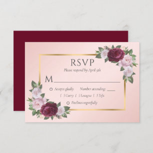 Elegant Burgundy Blush Gold Wedding RSVP Kaarten