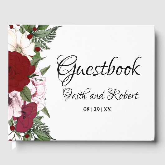Elegant Burgundy Blush Green Floral Wedding Gastenboek (Voorkant)