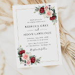 Elegant Burgundy Blush Greenery Floral Wedding Kaart<br><div class="desc">Dit elegante Romantic Blooms collectie is voorzien van waterverf-schotwit en bloemen met groene bladeren in combinatie met een klastige serif en een delicaat sans lettertype in zwart,  en stoffig roos terug met een aanpasbaar monogram. Overeenkomende objecten beschikbaar.</div>