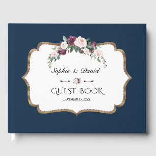 Elegant Burgundy Blush Ivory Floral Gold Wedding Gastenboek