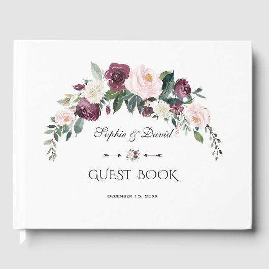 Elegant Burgundy Blush Ivory Floral Wedding Gastenboek (Voorkant)