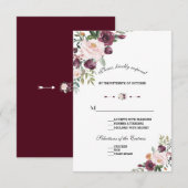 Elegant Burgundy Blush Ivory Floral Wedding RSVP Kaartje (Voorkant / Achterkant)