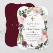 Elegant Burgundy Blush Ivory Floral Wreath Baptism Kaart (Voorkant / Achterkant)