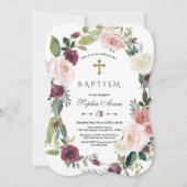 Elegant Burgundy Blush Ivory Floral Wreath Baptism Kaart (Voorkant)