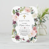 Elegant Burgundy Blush Ivory Floral Wreath Baptism Kaart (Staand voorkant)