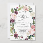 Elegant Burgundy Blush Ivory Floral Wreath Wedding Kaart (Voorkant)