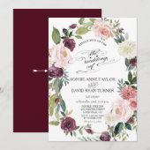 Elegant Burgundy Blush Ivory Floral Wreath Wedding Kaart (Voorkant / Achterkant)