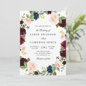 elegant burgundy blush & marvy floral bruiloft kaart (Staand voorkant)