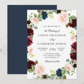 elegant burgundy blush & marvy floral bruiloft kaart (Voorkant / Achterkant)