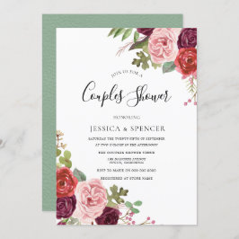 Elegant Burgundy Blush Mint Couples Shower Invite Kaart
