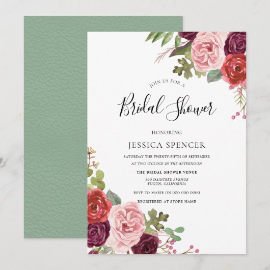 Elegant Burgundy Blush Mint Vrijgezellenfeest Invi Kaart (Voorkant / Achterkant)