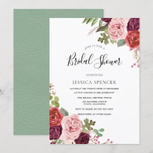 Elegant Burgundy Blush Mint Vrijgezellenfeest Invi Kaart