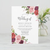 Elegant Burgundy Blush Mint Wedding Invitation Kaart (Staand voorkant)