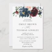 Elegant Burgundy Blush Navy Blue Floral Wedding Kaart (Voorkant)