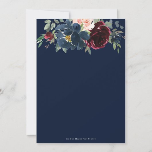 Elegant Burgundy Blush Navy Blue Floral Wedding Kaart (Achterkant)