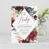 Elegant burgundy blush navy floral baby shower kaart (Staand voorkant)